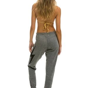 Aviator Nation Gray sweatpants with Black Lightning Bolt